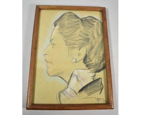 A Framed Charcoal and Chalk Character Portrait of a Lady 