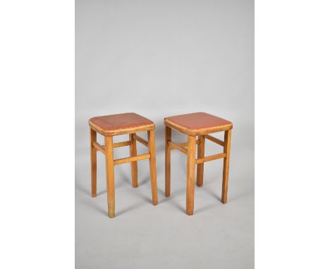 A Pair of Vintage Square Topped Stools, 53cm High 