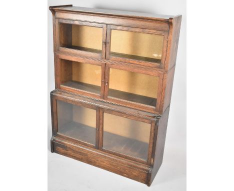 An Edwardian Oak Globe Wernicke Style Three Tier Bookcase with Hinged Glazed Doors, 88cm wide 