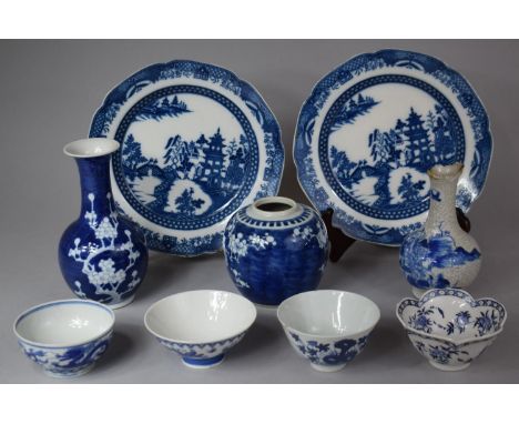 A Collection of Blue and White Ceramics to Include Chinese Prunus Pattern Ginger Jar with Double Circle Mark to Base, Prunus 