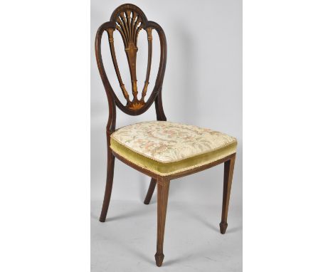 A Pretty Inlaid Edwardian Ladies Bedroom Chair with Tapestry Seat 