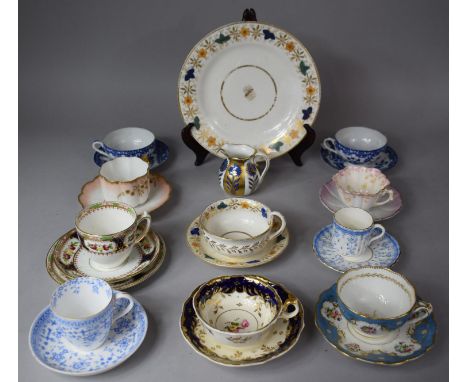 A Collection of various 19th Century and Later Cabinet Cups and Saucers to include Gilt and Cobalt Blue Example, Coalport Gui