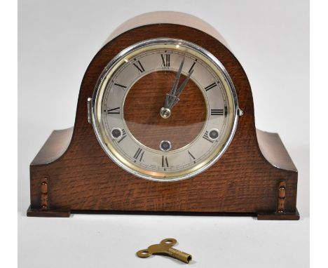 An Oak Westminster Chime "Anvil" Mantle Clock, 30cm wide 