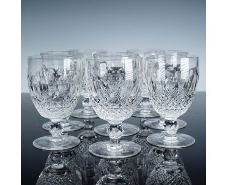 An exquisite set of eight Waterford crystal large claret glasses in the timeless Colleen pattern, distinguished by its elegan