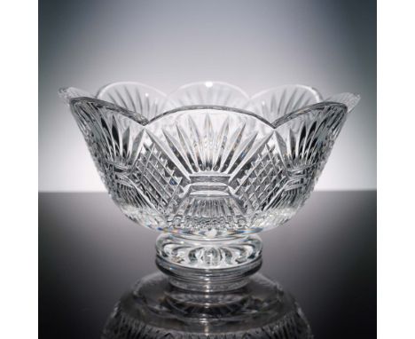 Stunning cut crystal bowl  featuring a deeply cut geometric and starburst design and a gentle scalloped rim adding a refined 