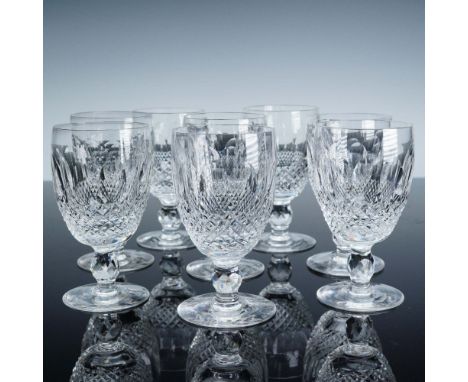 A sparkling set of eight Waterford crystal claret glasses in the celebrated Colleen pattern, featuring a distinctive cut desi