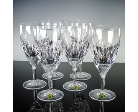 This 6-piece set of iced beverage glasses by Waterford showcases the elegant Enis pattern, featuring elongated vertical leaf-