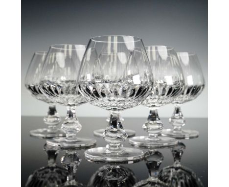 This refined 6-piece set of brandy glasses closely matches the Christine pattern attributed to Spode, featuring vertical leaf