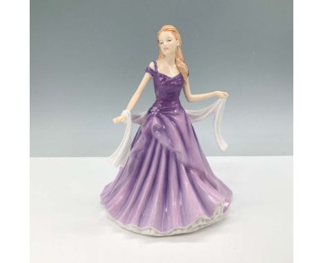 Royal Doulton Amanda HN 5601 fine bone china figurine, featuring a gracefully posed woman in a flowing purple gown with a whi