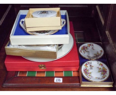 A mahogany framed chessboard together with pieces of Spode china, commemorative china and Imari plate etc 