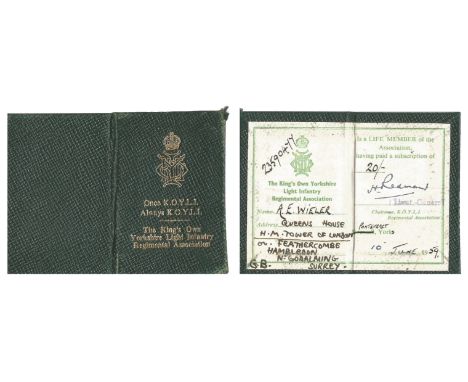 King's Own Yorkshire Light Infantry Regimental Association membership card signed by Lt General Sir Harold Redman dated 10th 