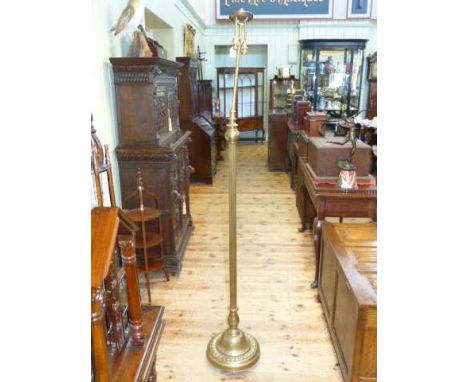 Brass reeded column standard lamp with double bulb fitting