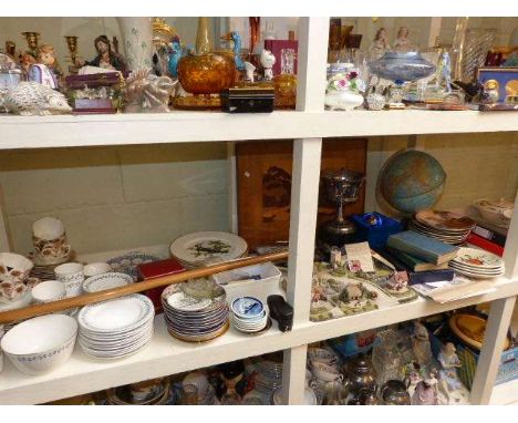 Collectors plates, Royal Doulton 'Old Millers Brook' set, teawares, trophy cup, globe, silver topped cane, etc