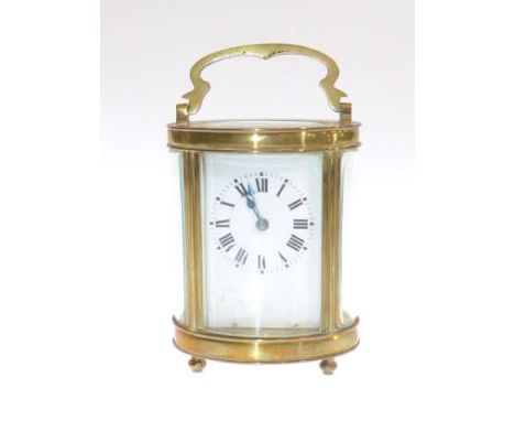 French brass and five glass panel carriage clock with enamel dial