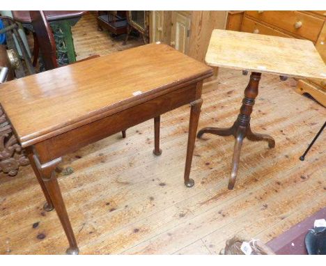 19th Century mahogany fold top tea table on pad feet and 19th Century oak occasional table on pedestal tripod base