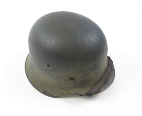 German WW2 M42/3 raw edge helmet with liner and chinstrap, Zimmerman finish. Nice original piece