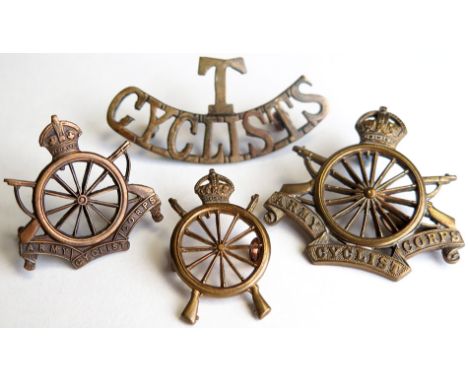 Badges (4). All original. Cycling related comprising Northern Cyclist's Battn. Collar, Army Cyclists Corps Officer's (2 lugs 
