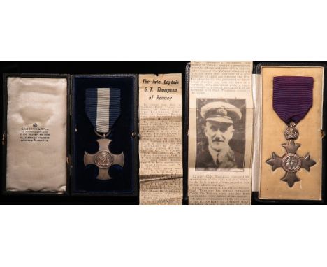 Distinguished Service Cross unnamed as issued (silver hallmarked 1918), in original Garrard Case. With an MBE in original Gar