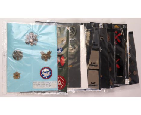 Box file of Military cloth and metal badges inc RAF trade badges, sweetheart badges and rare first issue USA airbourne troops