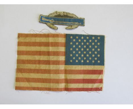 American Airborne cloth sleeve patch of the US Flag and a cloth trained infantryman scarce combat worn device.