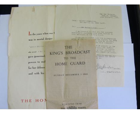 Suffolk Home Guard interest "Alfred Charles William Bullas" appreciation certificate 9-5-42 to 31-12-44, letter sending the s