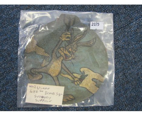 American USAAF 486th Bombing Sqn patch, Bugs Bunny, painted on round leather patch for flying jacket (Sudbury)