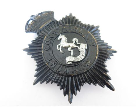 Kent Constabulary Police helmet plate (blackened brass, KC)