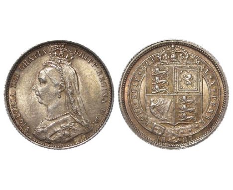 Sixpence 1887 Jubilee garter, R/Vin VICTORIA, S.3928, toned GEF