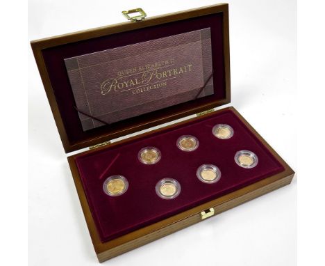 Queen Elizabeth II Royal Portrait collection. The Seven coin set with Sovereigns 1963, 1982, 1987, 2003, Half Sovereigns 1980