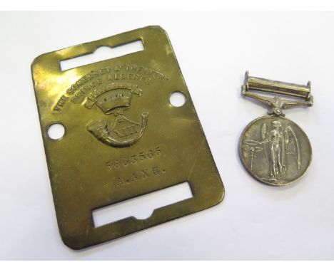 GSM GVI with Palestine clasp (1853 B.Const. A E Axe. PAL POLICE), along with a bed plaque for the Somerset L.I. named 5663565