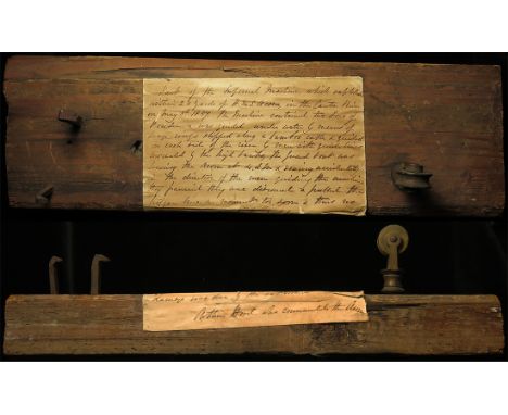 Admiral Hood interest - a very unusual wooden block with pulley and contemporary hand written label 'part of the informal mac