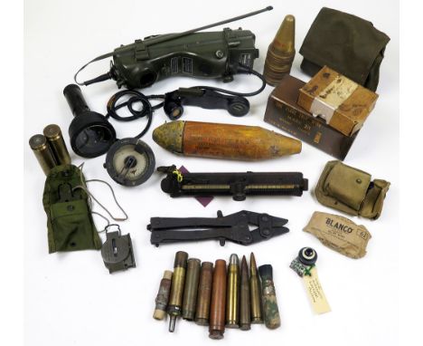 Banana box of Military items, inc several compasses, German army field phone etc, plus a quantity of Maps (qty) buyer collect