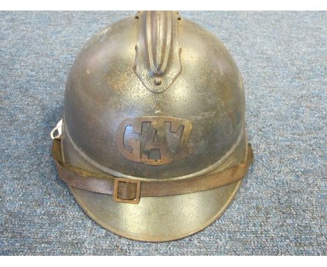 France a WW1 French Poilu helmet with rare "GAZ" cap badge, old repaint, badge rusty, complete with liner, scarce