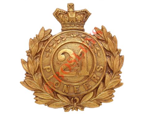 Indian Army. 21st Madras Pioneers Victorian pre 1903 brass pagri badge. A good British made die-stamped Example. Crowned ’Pio