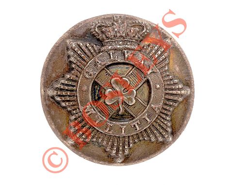 Irish. Galway Militia Officer’s silvered closed-back coatee button circa 1836-55. A good example by Jennens & Co. London. Cro