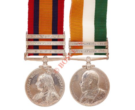 Boer War 1st Bn Border Regiment Officer’s Queen’s South Africa Pair of Medals. Awarded to “CAPT P.F.B. HAWES BORD REGT’. Comp