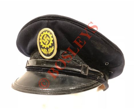 German Third Reich DAF Official’s cap. A good model 1937 example of black woollen cloth with oakleaf embroidered cap band. To