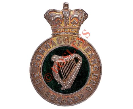 Irish. Connaught Rangers Victorian Officer’s glengarry badge circa 1881-90. A very fine and scarce silver example. Crowned ci