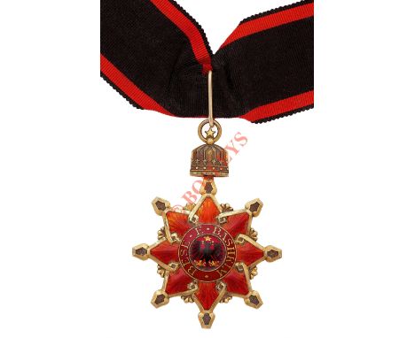 Albania. Order of the Black Eagle, Commander’s neck badge. A good rare civil division silver-gilt and enamel example with cro