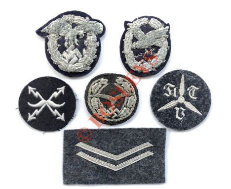 German Third Reich. WW2 Luftwaffe Cloth Badges. A small selection including Officer Bullion Observer (heavy oxidising). ... O