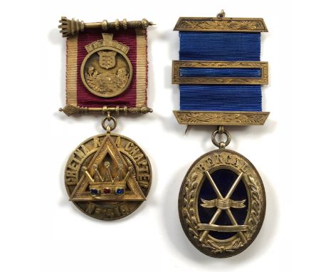 Masonic Army Ordnance Chapter Medal. This silver gilt example HM 1916, with an Ordnance shield device to the ribbon. The reve