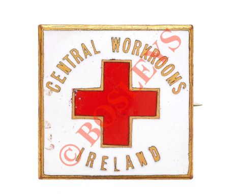 Irish. Central Workrooms, Ireland WW1 enamelled badge. Fine scarce gilt and white enamel square example. Central red enamel G