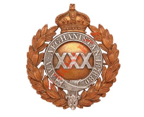 Indian Army. 30th Madras Infantry Victorian pagri badge. A good scarce British made die-stamped brass example. Within a crown