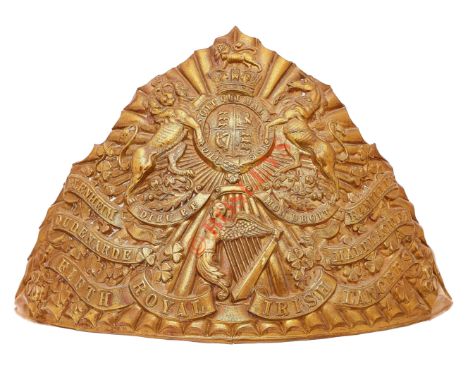 5th Royal Irish Lancers Victorian OR’s lance cap plate. A good and scarce die-stamped brass triangular fluted plate bearing t