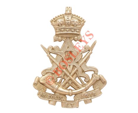 Indian Army. Allahabad Volunteer Rifle Corps helmet badge. A good scarce British made die-stamped white metal example. Crowne