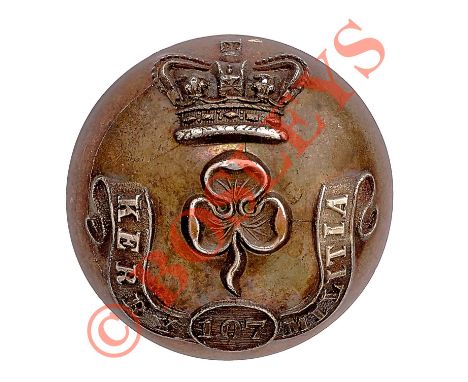 Irish. Kerry Militia Victorian Officer’s pre 1855 silvered closed back coatee button. A good example by Jennens & Co. London.
