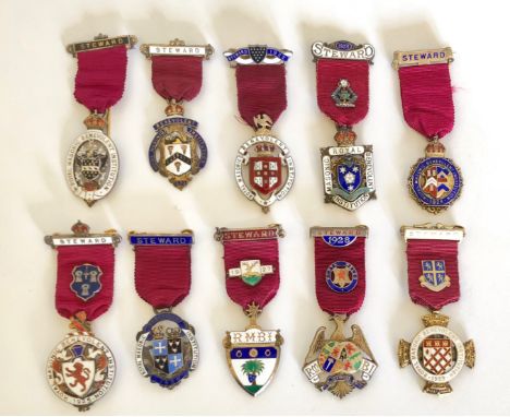 Selection of 1920’s Royal Masonic Benevolent Institution Silver Steward’s Jewel Medals A good selection of silver and enamel 