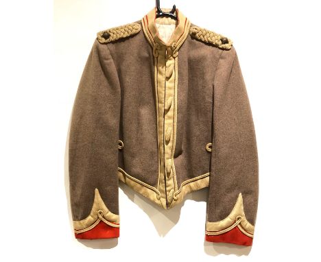 Indian Army Frontier Force Officer’s Stable Pattern Mess Jacket. A good example of Hodden grey cloth, with scarlet facings to