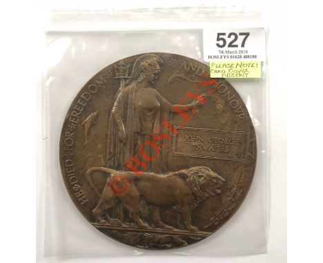 WW1 Army Service Corps 1918. Memorial Plaque Issued to commemorate “John George Thwaites” who paid the ultimate sacrifice for