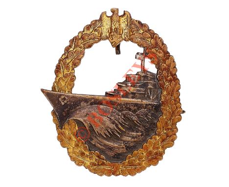 German Third Reich WW2 Kriegsmarine Destroyers War badge by Schwerin. A good die-cast example. Within a gilt oval oakleaf wre